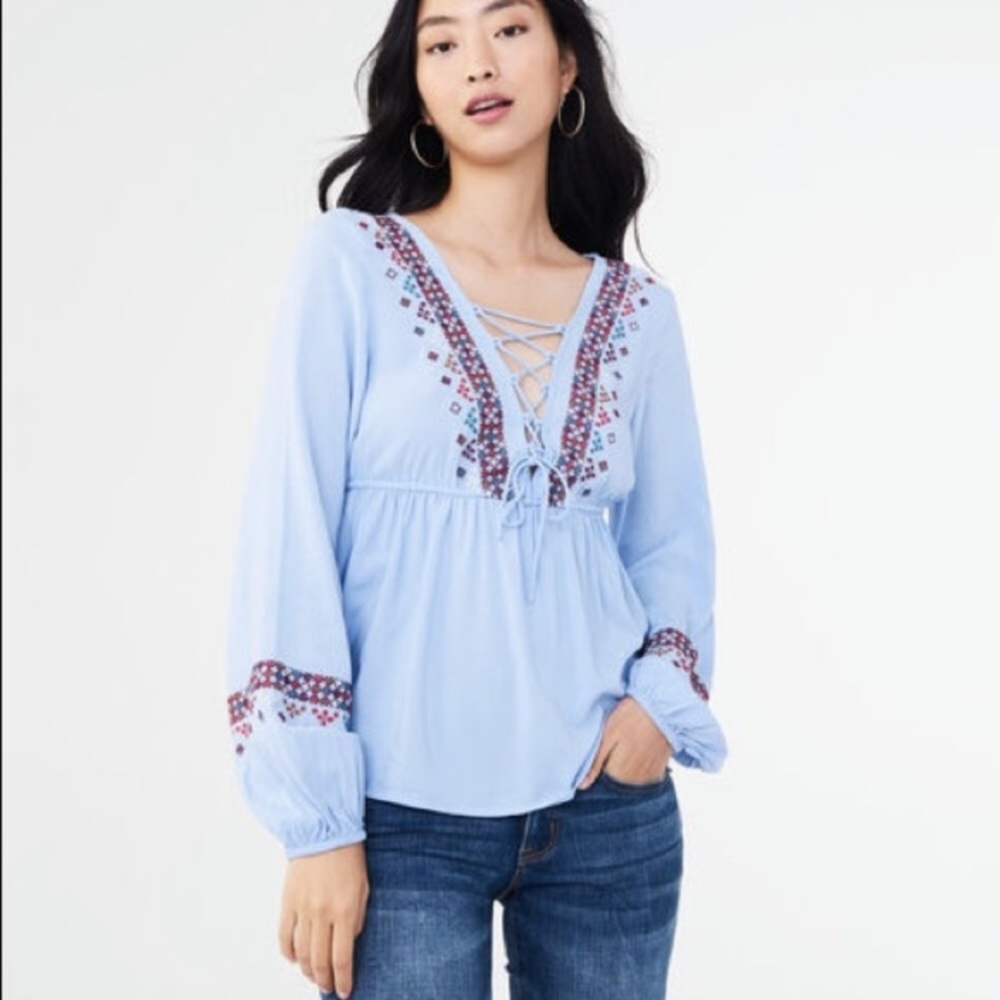 🌟Boho Lace-Up Blouse - Aeropostale
